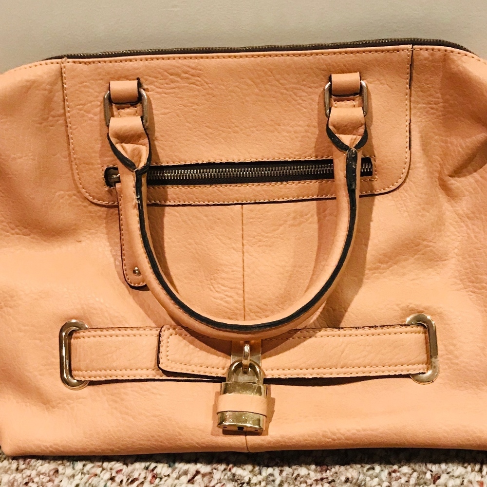 Lulu's Blush Soft Vegan Leather Lock Satchel Bag